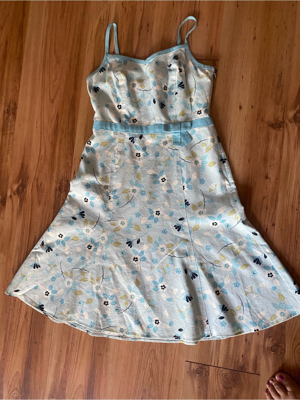 Ann Taylor LOFT Light Blue Floral A-Line Spaghetti Strap Summer Dress Petite 4